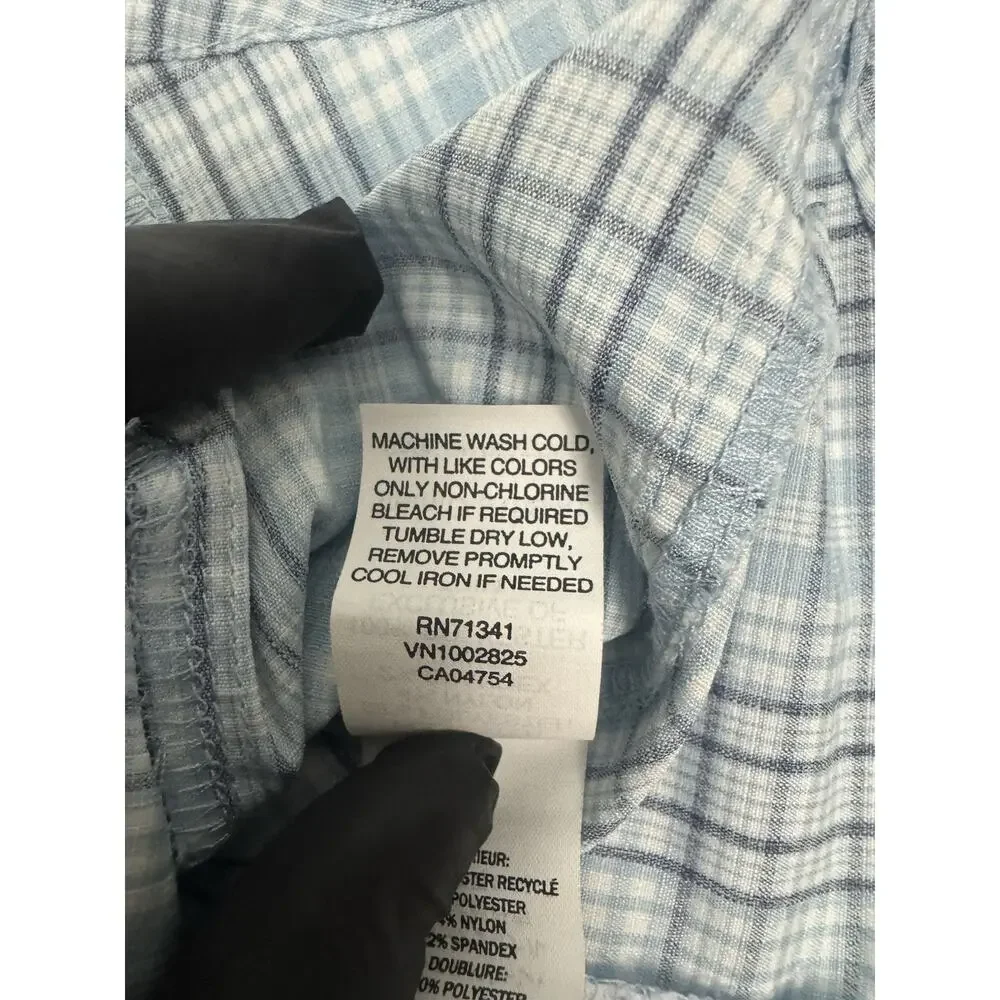 LL Bean Woman’s Tropicwear Shirt Size Small Short Sleeve Sky Blue Plaid - Picture 12 of 12